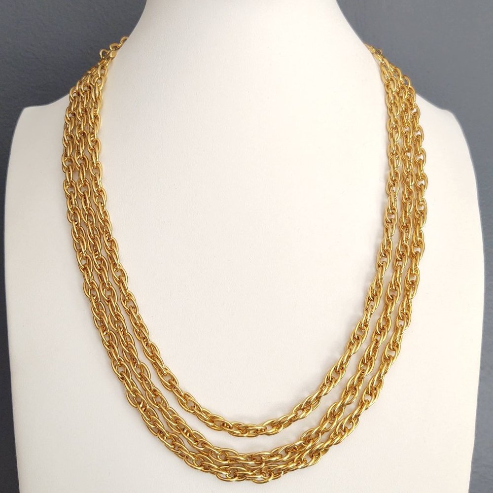 3 strand gold chain necklace